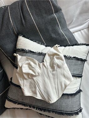 La Hearts Cream Smocked Bustier Top